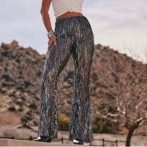 12th Tribe Black Silver Sequin Flare Pants Festival Vegas NWT Sz S